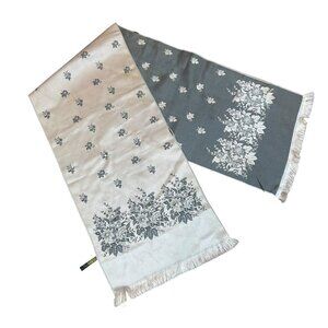 Rhodia French Blush Pink and Black Beaded Woven Rectangular Scarf Fringe
